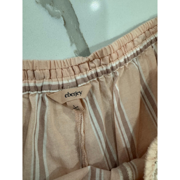 Eberjey Striped Organic Cotton Pajama Set L Shorts Button Up Tshirt Loungewear - Picture 8 of 8